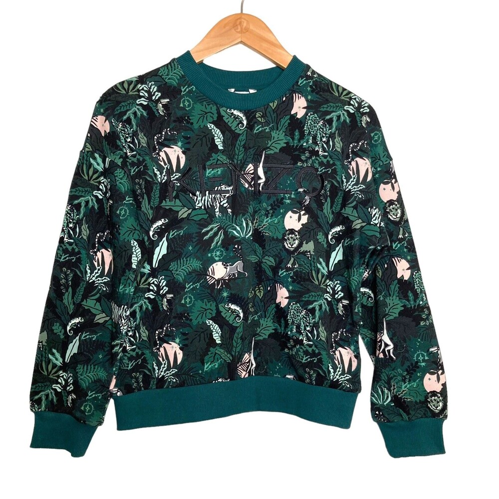 Kenzo Paris Unisex Kids Embroidered Crewneck Sweatshirt Green Safari Size 12 NWT